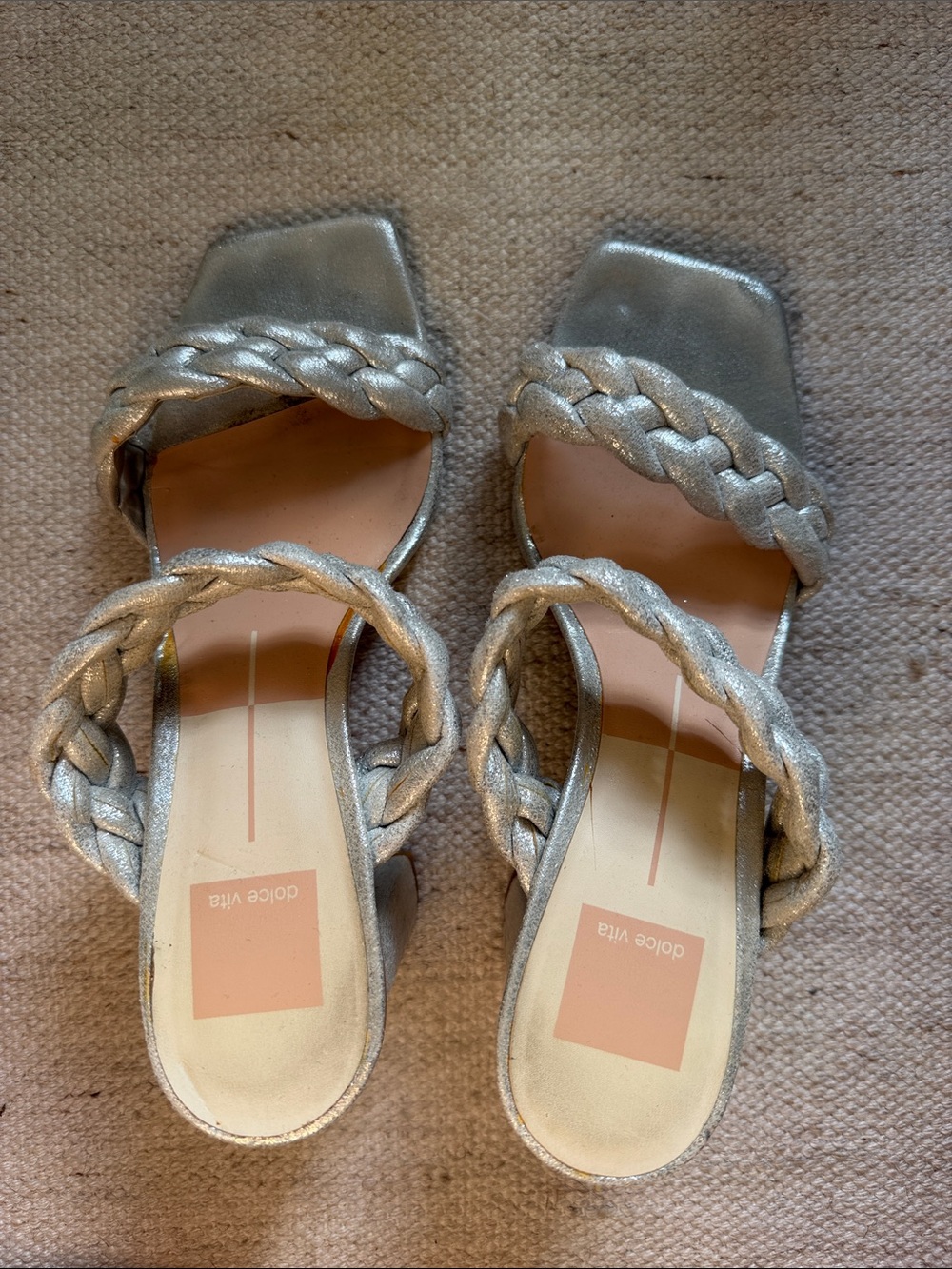 Dolce Vita Metallic Silver Braided Strap Heeled Sandals